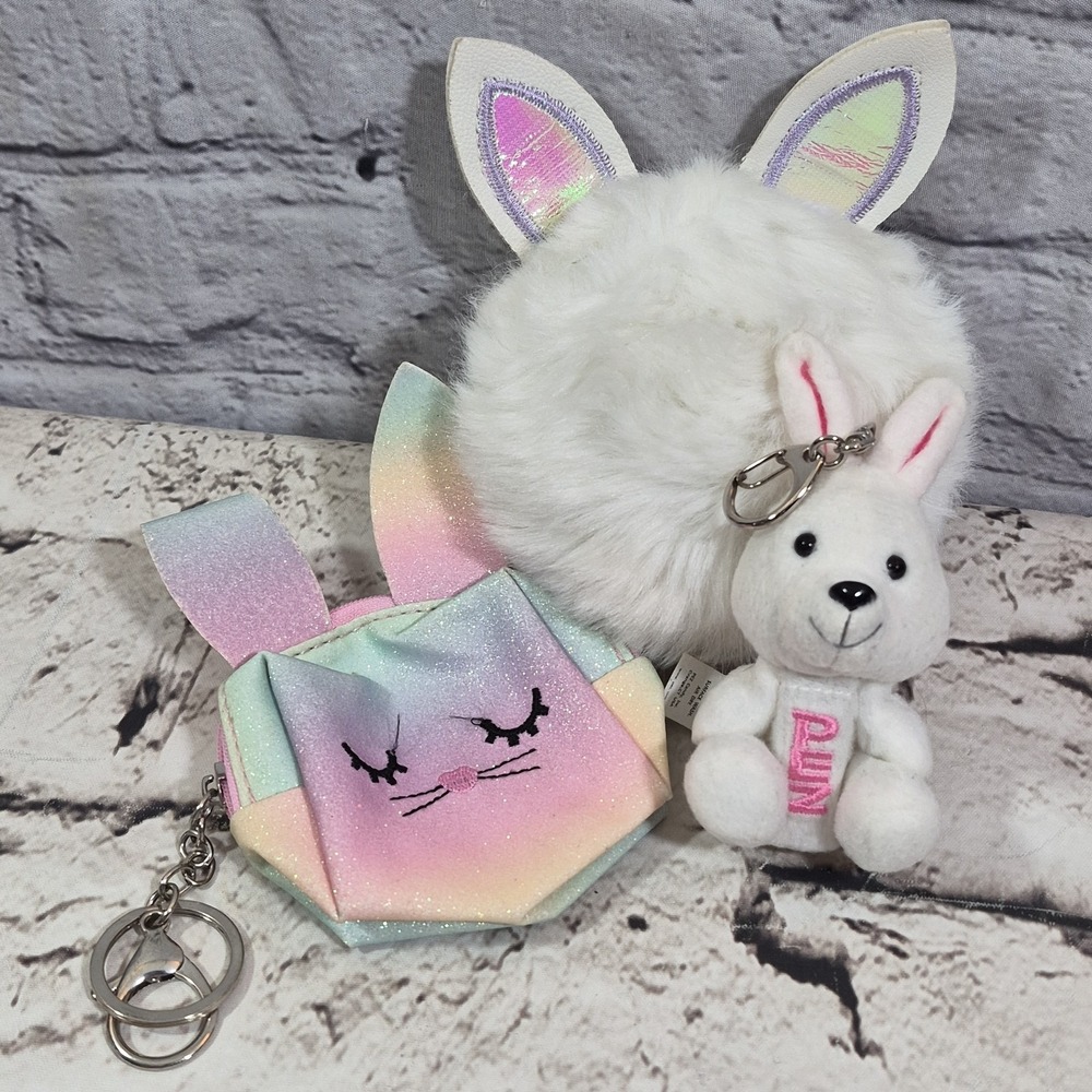 Bunny Plush Backpack Clips Keychains Purse Bag Charms Lot Of 3
